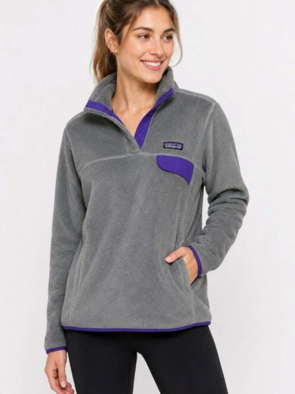 Patagonia Retool Snap-T Fleece Pullover Gray Purple Fleece Jacket L